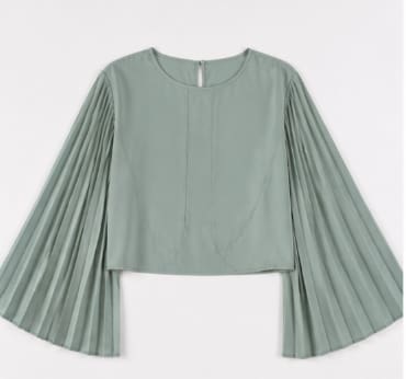 Women Pleated Sleeve Blouse – Elegant Wide Sleeve Casual Chic Top