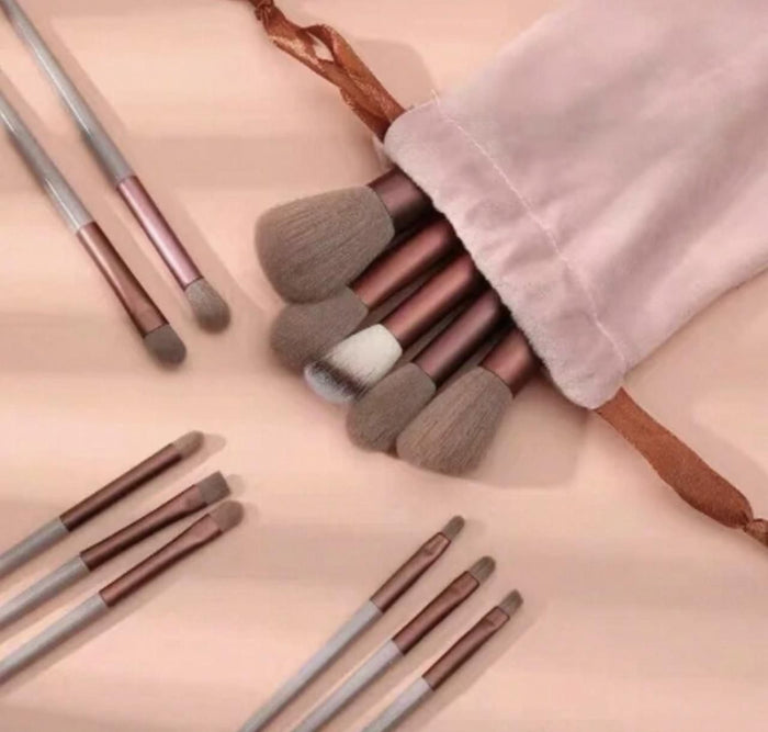 13-Piece Makeup Brush Set – Soft Bristle Face & Eye Brushes with Pouch – Rose Gold & Blush Pink