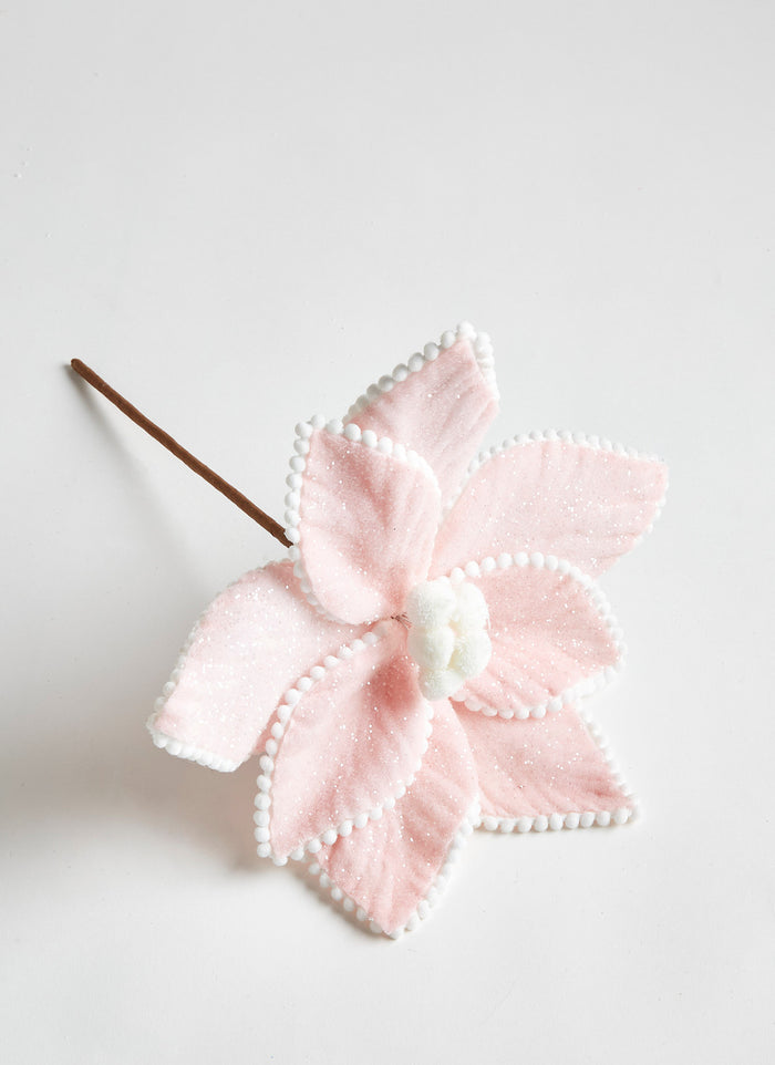 pink and white poinsettia decorative christmas tree pick