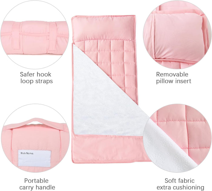 2 Pack Nap Mat with Pillow and Blanket for Toddlers, Nap Mats for Preschool Daycare, Quilted Kids Sleeping Bag for Girls Toddler Nap Mat, Durable & Machine Washable (Improved Thickness) - Biloban Online Store