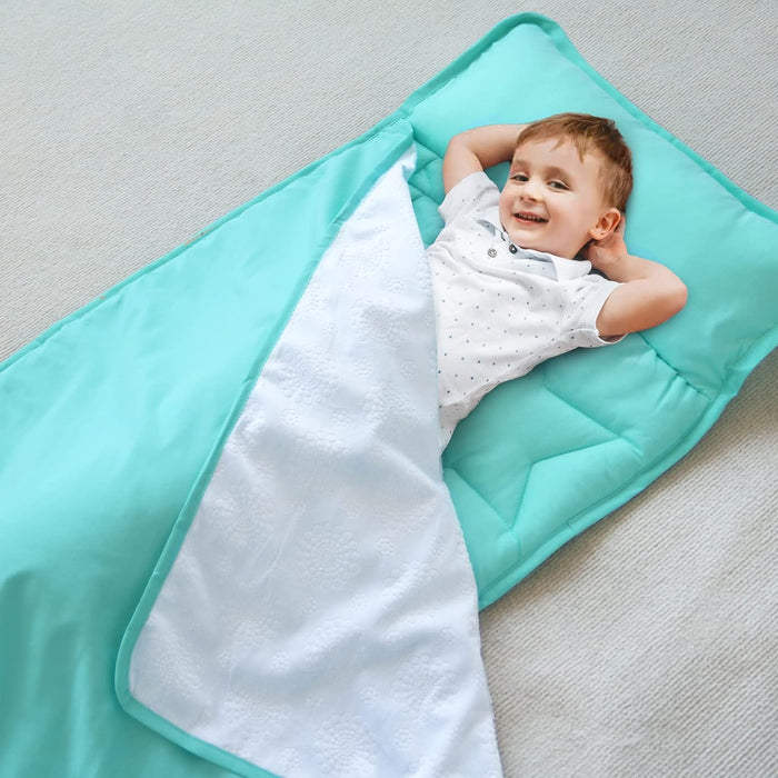 2 Pack Toddler Nap Mat with Pillow and Blanket 50" x 21", Nap Mat for Boys Girls Super Soft and Cozy, Kids Sleeping Bag for Preschool, Daycare, Toddler Sleeping Bag, Blue - Biloban Online Store
