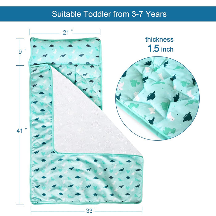 2 Pack Toddler Nap Mat with Pillow and Blanket 50" x 21", Nap Mat for Boys Girls Super Soft and Cozy, Kids Sleeping Bag for Preschool, Daycare, Toddler Sleeping Bag, Blue - Biloban Online Store