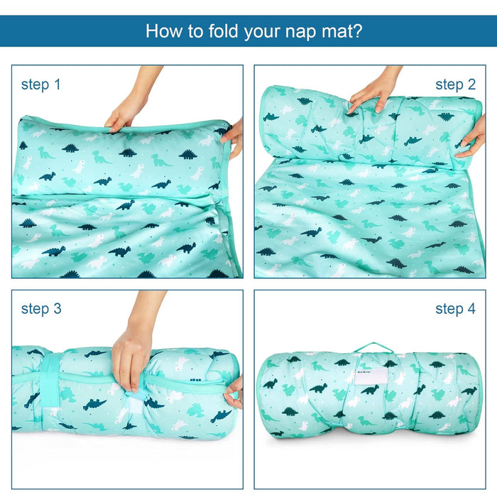 2 Pack Toddler Nap Mat with Pillow and Blanket 50" x 21", Nap Mat for Boys Girls Super Soft and Cozy, Kids Sleeping Bag for Preschool, Daycare, Toddler Sleeping Bag, Blue - Biloban Online Store