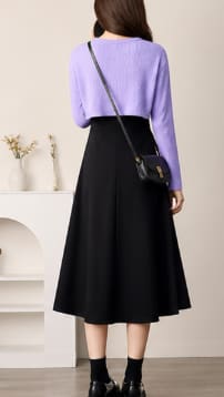 2-Piece Dress Set – Black Midi Dress with Lavender Ribbed Top – Casual Chic Outfit for Women