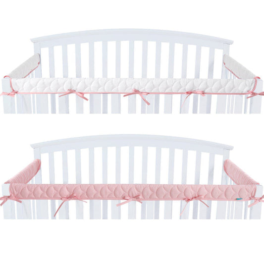 3 Pieces Quilted Crib Rail Cover - Protector Safe Teething Guard Wrap, Reversible, Fit Side and Front Rails, Pink & White - Biloban Online Store