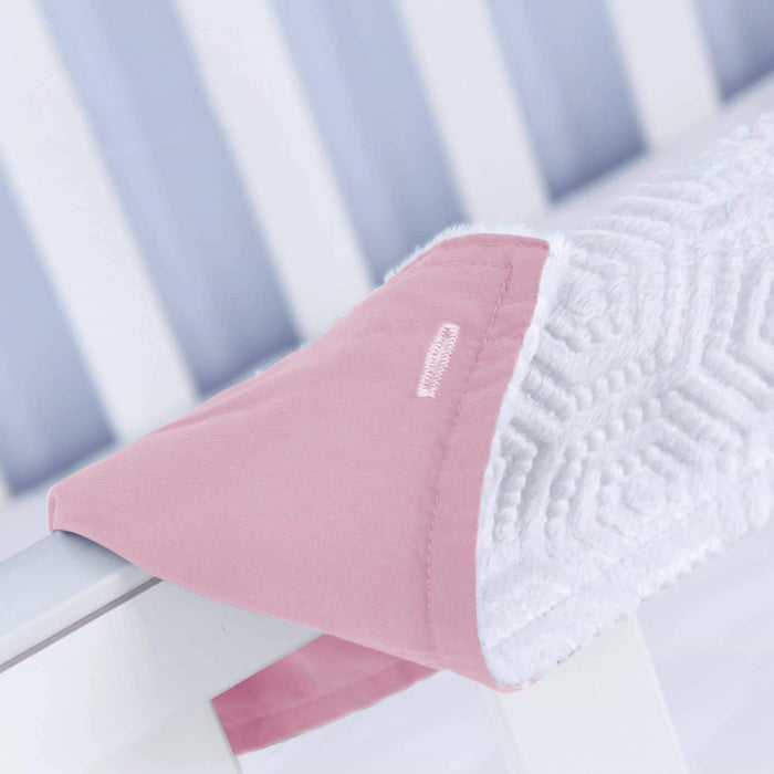 3 Pieces Crib Rail Cover- Protector Safe Teething Guard Wrap , Pink & White - Biloban Online Store