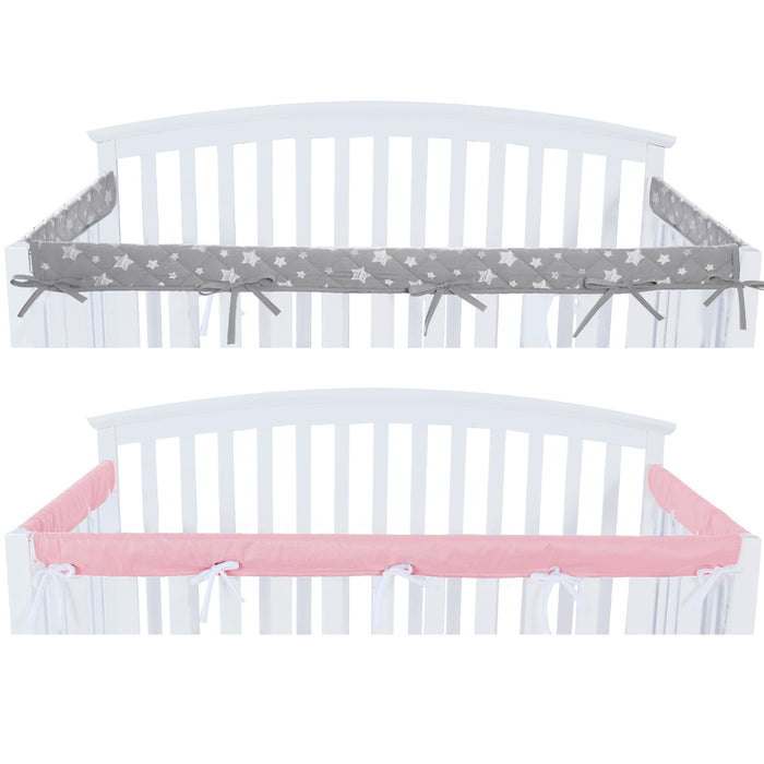 3 Pieces Quilted Crib Rail Cover - Protector Safe Teething Guard Wrap, Reversible, Fit Side and Front Rails,2 Pack - Biloban Online Store