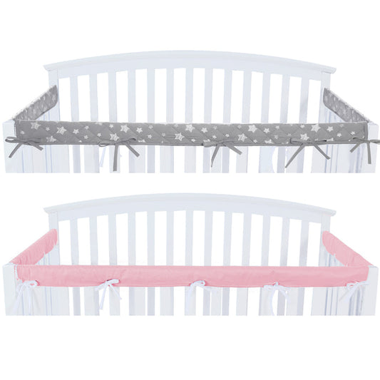 3 Pieces Quilted Crib Rail Cover - Protector Safe Teething Guard Wrap, Reversible, Fit Side and Front Rails,2 Pack - Biloban Online Store