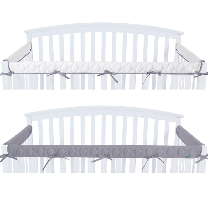 3 Pieces Quilted Crib Rail Cover - Protector Safe Teething Guard Wrap, Reversible, Fit Side and Front Rails, Grey & White - Biloban Online Store