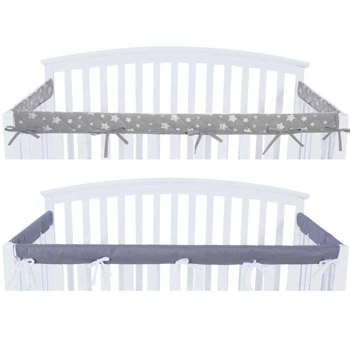 3 Pieces Quilted Crib Rail Cover - Protector Safe Teething Guard Wrap, Reversible, Fit Side and Front Rails,2 Pack - Biloban Online Store