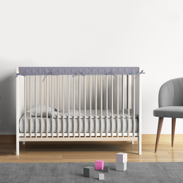 3 Pieces Quilted Crib Rail Cover - Protector Safe Teething Guard Wrap, Reversible, Fit Side and Front Rails, Grey & White - Biloban Online Store