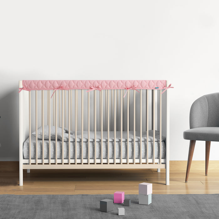 3 Pieces Quilted Crib Rail Cover- Protector Safe Teething Guard Wrap, Pink & White - Biloban Online Store