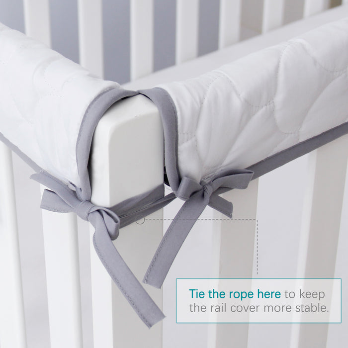 3 Pieces Quilted Crib Rail Cover - Protector Safe Teething Guard Wrap, Reversible, Fit Side and Front Rails, Grey & White - Biloban Online Store