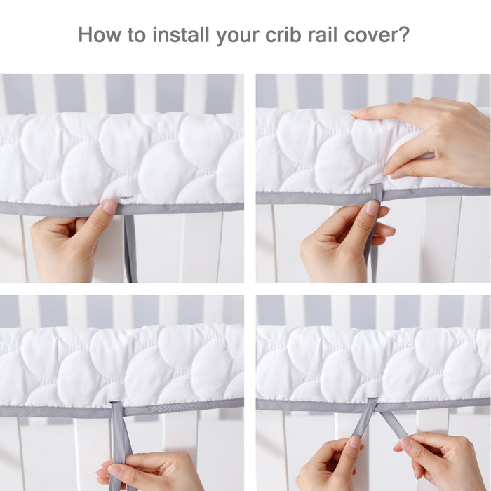 3 Pieces Quilted Crib Rail Cover - Protector Safe Teething Guard Wrap, Reversible, Fit Side and Front Rails, Grey & White - Biloban Online Store