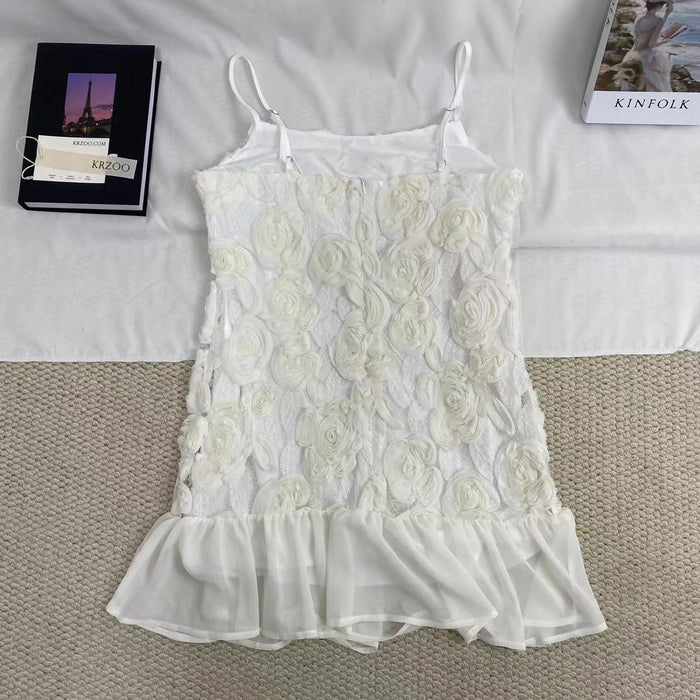 3D Floral Print Strappy Dress