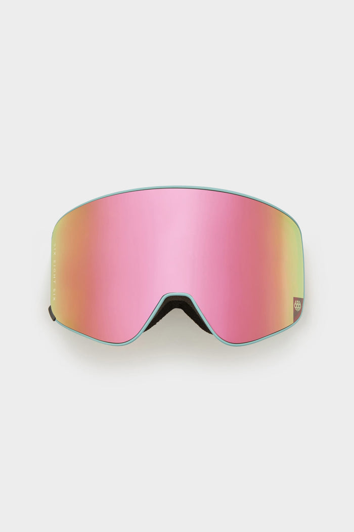 The 686 SMARTY® Magnetic Goggle Replacement Lens by 686 features a large, curved pink mirrored lens set in a black frame, shown against a light background.