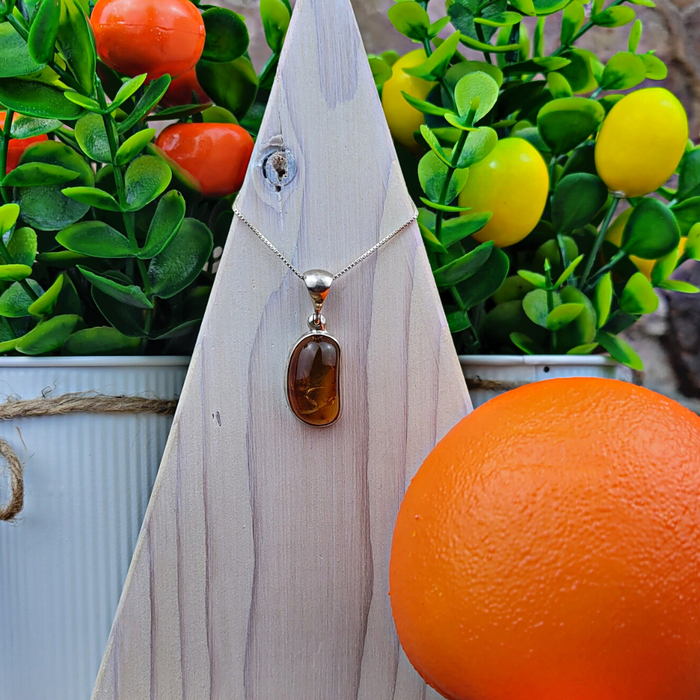 Amber Polished Sterling Silver Pendant