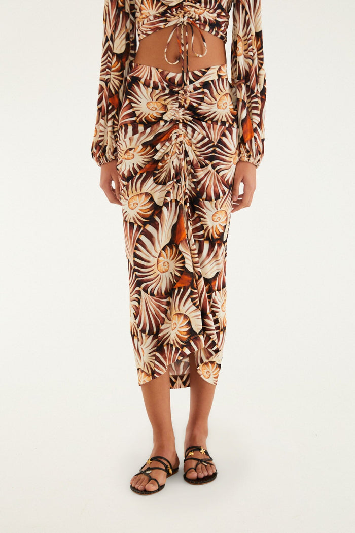 FARM Rio model wearing the Ammonite Multicolor Midi Skirt