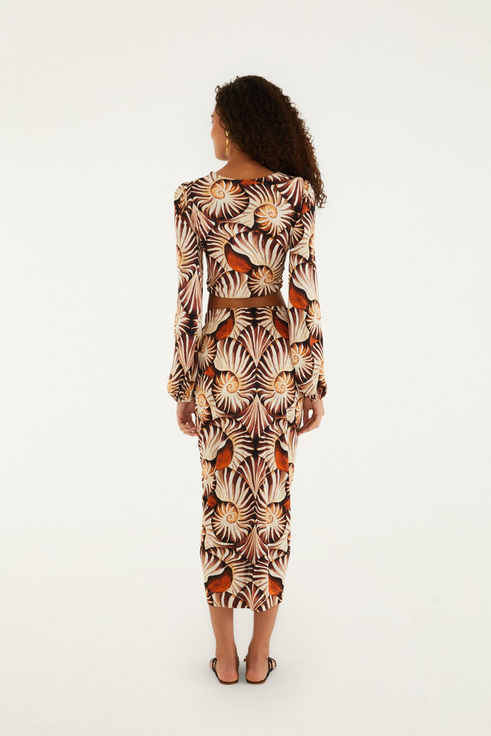FARM Rio model wearing the Ammonite Multicolor Midi Skirt