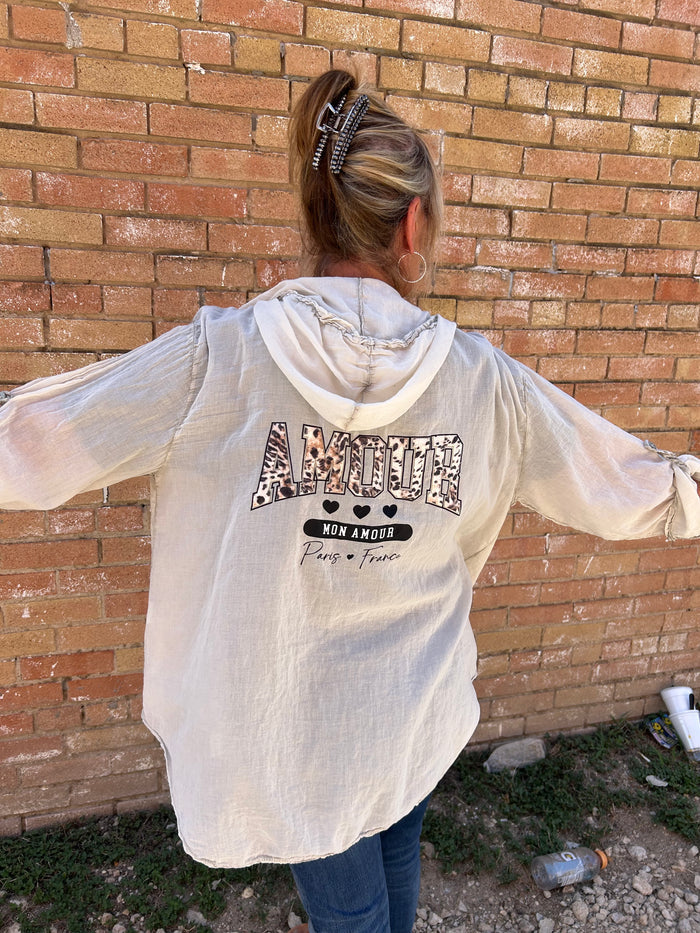 Amour Love Button Down Hoodie