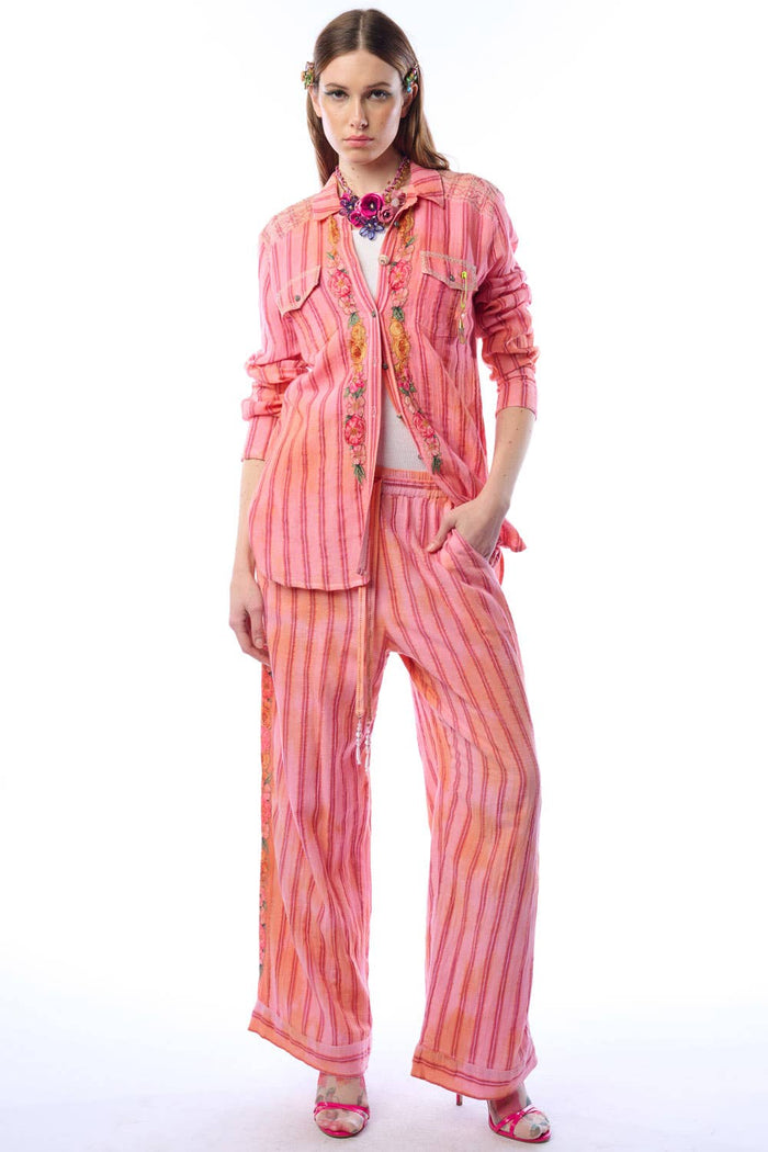 Aratta | Women's Fashion - Be My Valentine Pants | Floral Cotton Pants | Flowy Pants: Vintage Rose / XL