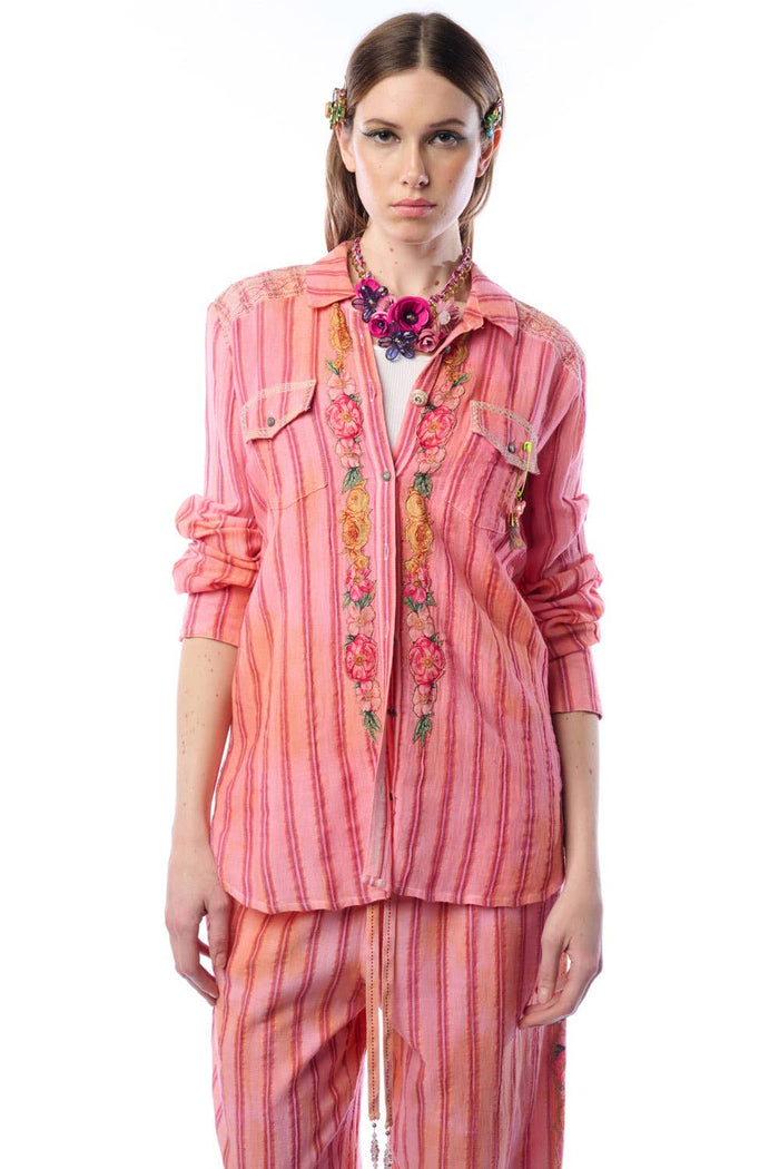 Aratta | Women's Fashion - Be My Valentine Shirt | Floral Button Down | Long Sleeve Top: Vintage Rose / XL