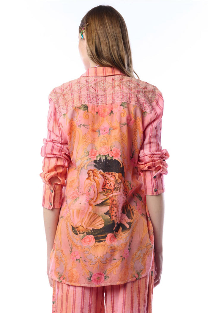 Aratta | Women's Fashion - Be My Valentine Shirt | Floral Button Down | Long Sleeve Top: Vintage Rose / XL