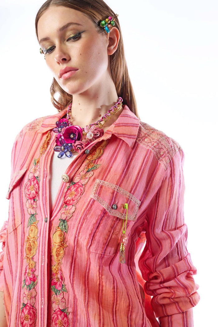 Aratta | Women's Fashion - Be My Valentine Shirt | Floral Button Down | Long Sleeve Top: Vintage Rose / XL