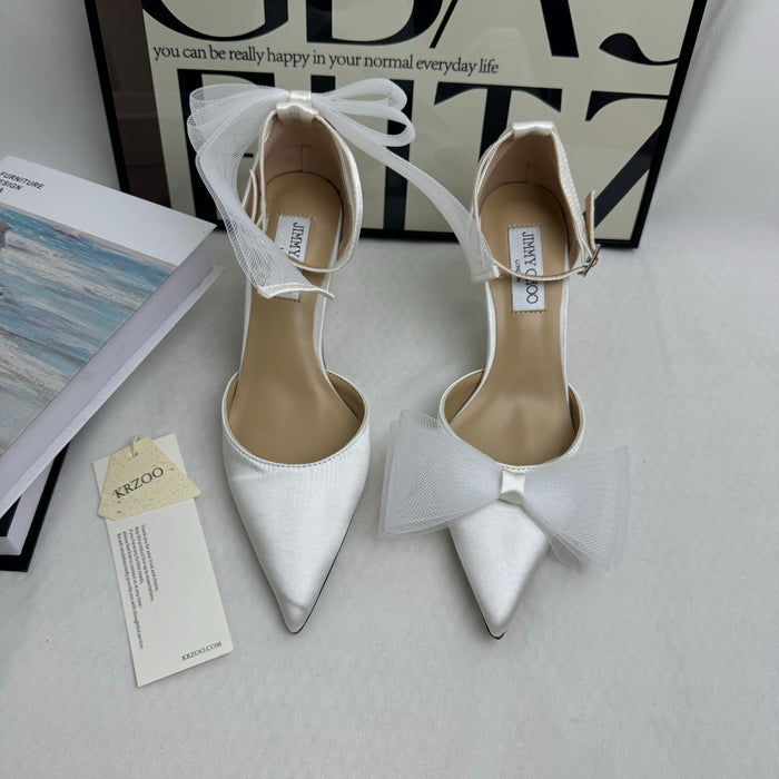 Asymmetric Bow-Detail Low-Vamp Stiletto Heels