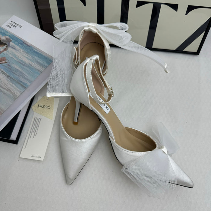 Asymmetric Bow-Detail Low-Vamp Stiletto Heels
