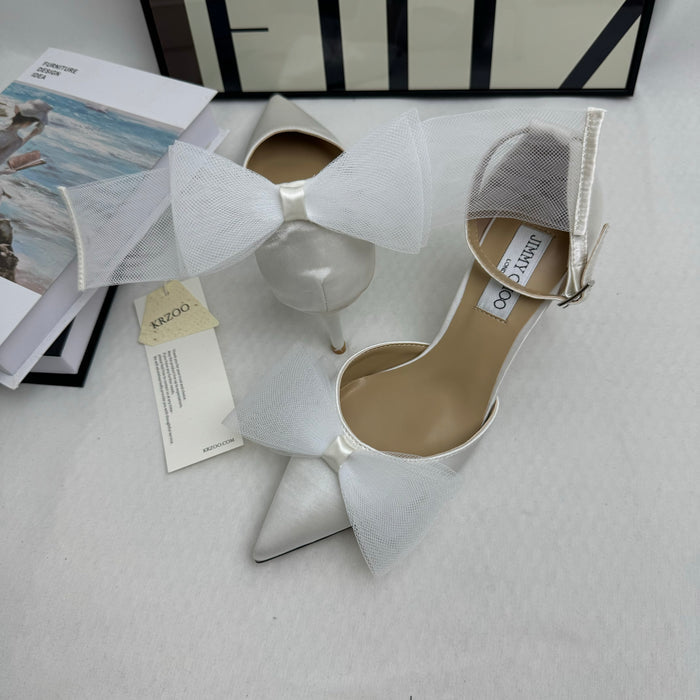 Asymmetric Bow-Detail Low-Vamp Stiletto Heels