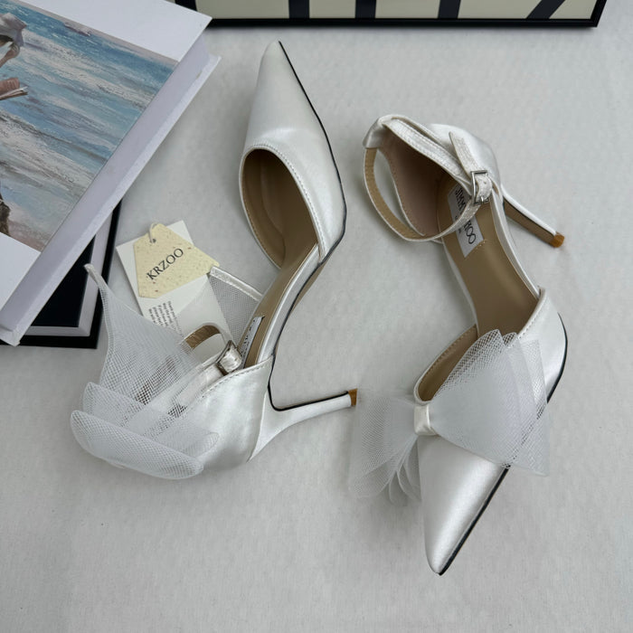 Asymmetric Bow-Detail Low-Vamp Stiletto Heels