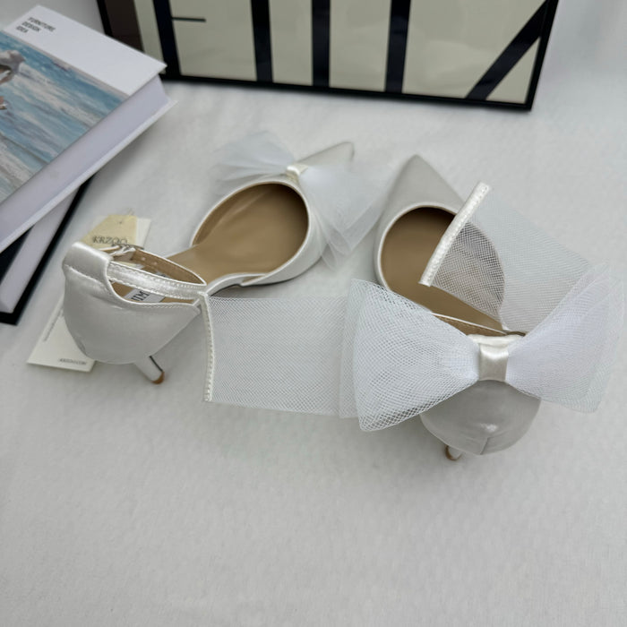Asymmetric Bow-Detail Low-Vamp Stiletto Heels