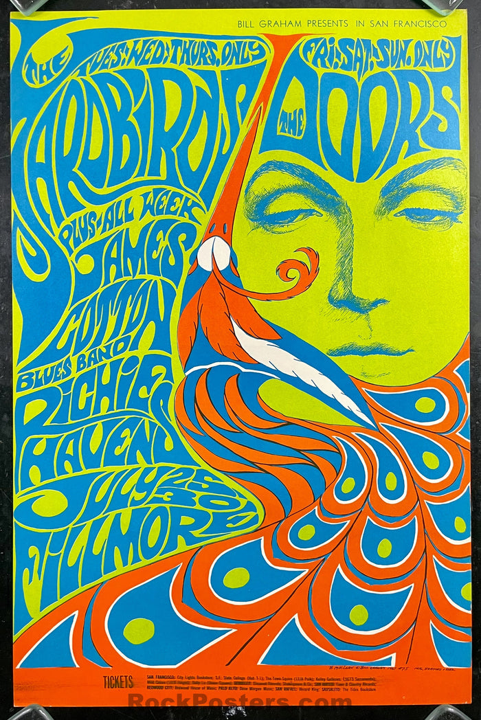 AUCTION - BG-75 - Doors /Yardbirds - Bonnie MacLean - Fillmore Auditorium - 1967 Poster - Excellent - SF Rock Posters & Collectibles