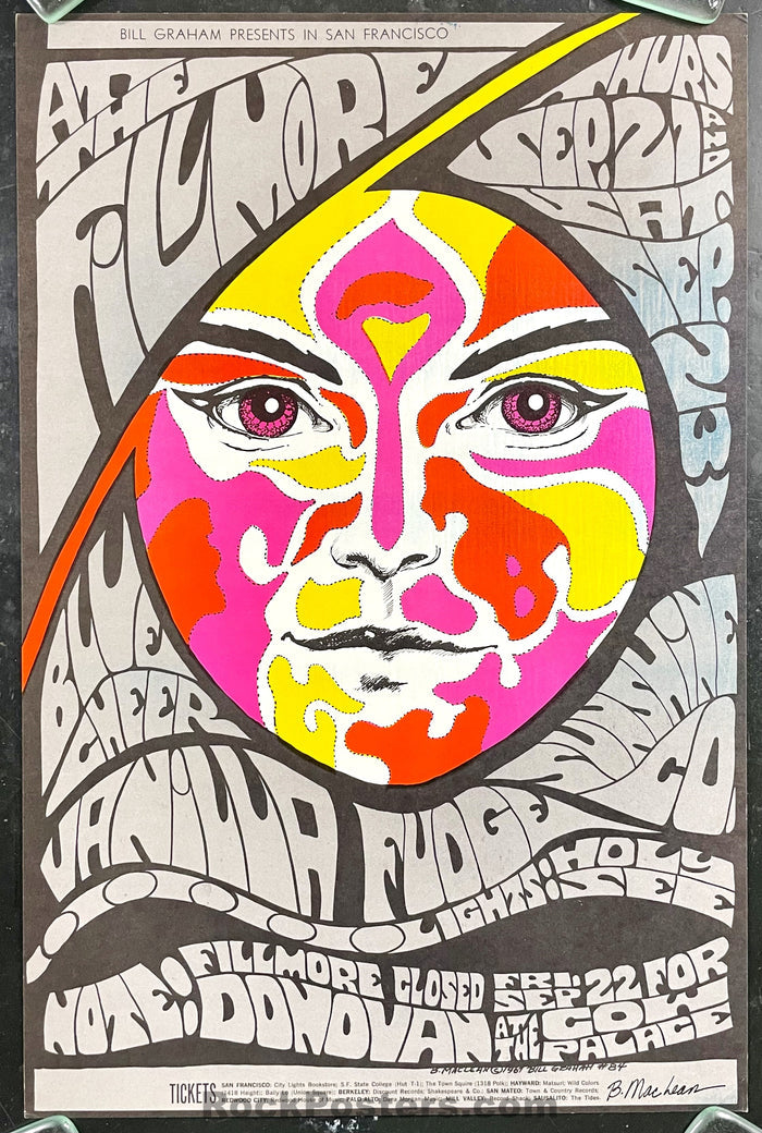 AUCTION - BG-84 - Blue Cheer - Bonnie MacLean Signed - Fillmore Auditorium -  1967 Poster - Near Mint Minus - SF Rock Posters & Collectibles