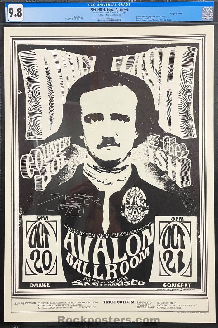 AUCTION - FD-31 - Daily Flash - Stanley Mouse Signed - 1966 Poster - Avalon Ballroom - CGC Graded 9.8