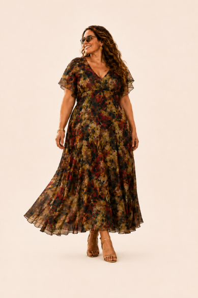 Autumn Bloom Print Silk Dress