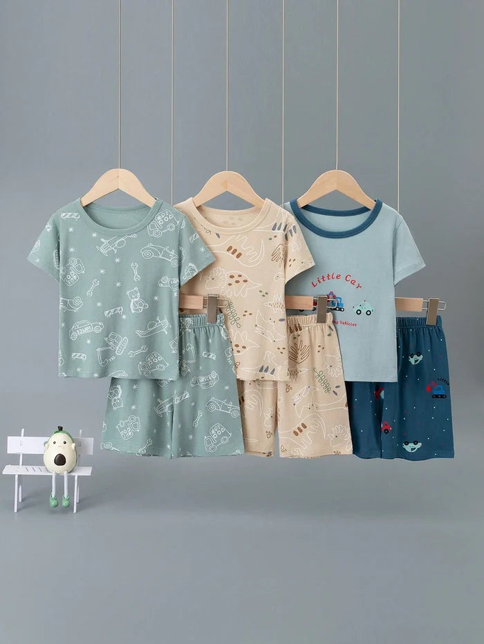 Baby Boy 2-Piece Printed Summer Pajama Set – Short Sleeve T-Shirt and Shorts – Soft Casual Sleepwear