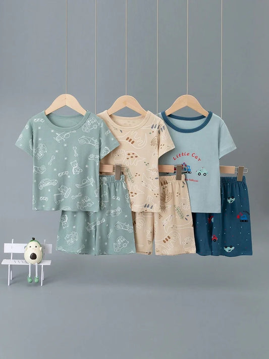 Baby Boy 2-Piece Printed Summer Pajama Set – Short Sleeve T-Shirt and Shorts – Soft Casual Sleepwear
