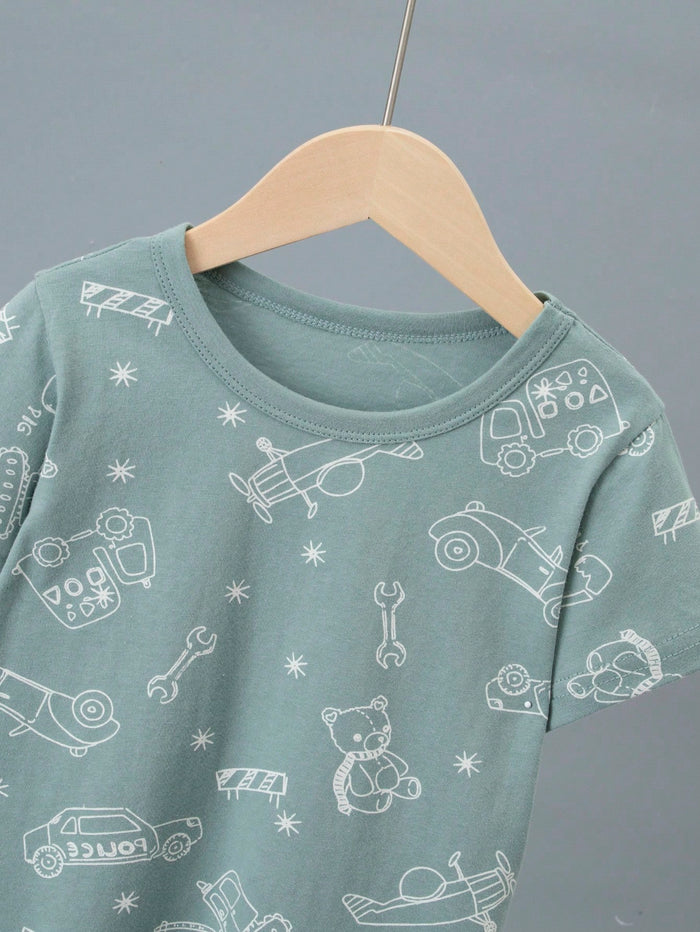 Baby Boy 2-Piece Printed Summer Pajama Set – Short Sleeve T-Shirt and Shorts – Soft Casual Sleepwear