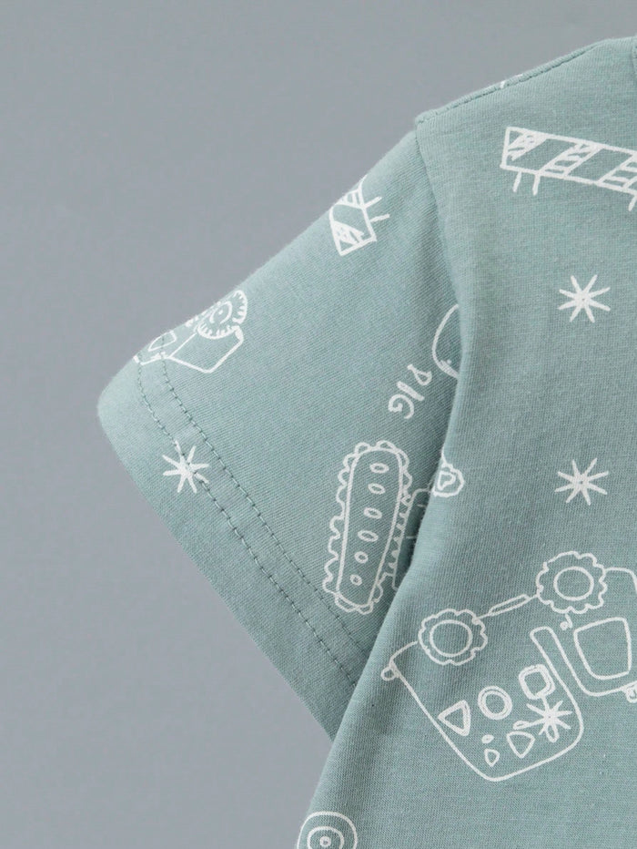 Baby Boy 2-Piece Printed Summer Pajama Set – Short Sleeve T-Shirt and Shorts – Soft Casual Sleepwear