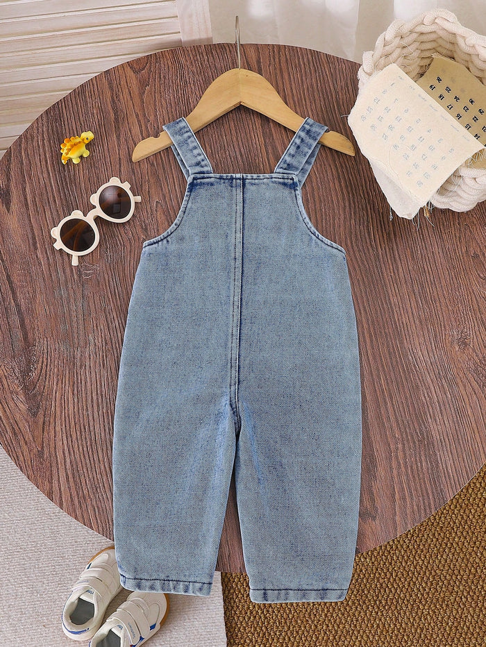 Baby Boy Blue Denim Overall Romper – Cartoon Vehicle Patches – Casual Sleeveless Jumpsuit
