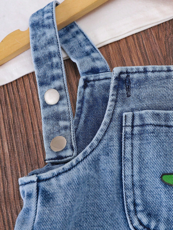 Baby Boy Blue Denim Overall Romper – Cartoon Vehicle Patches – Casual Sleeveless Jumpsuit