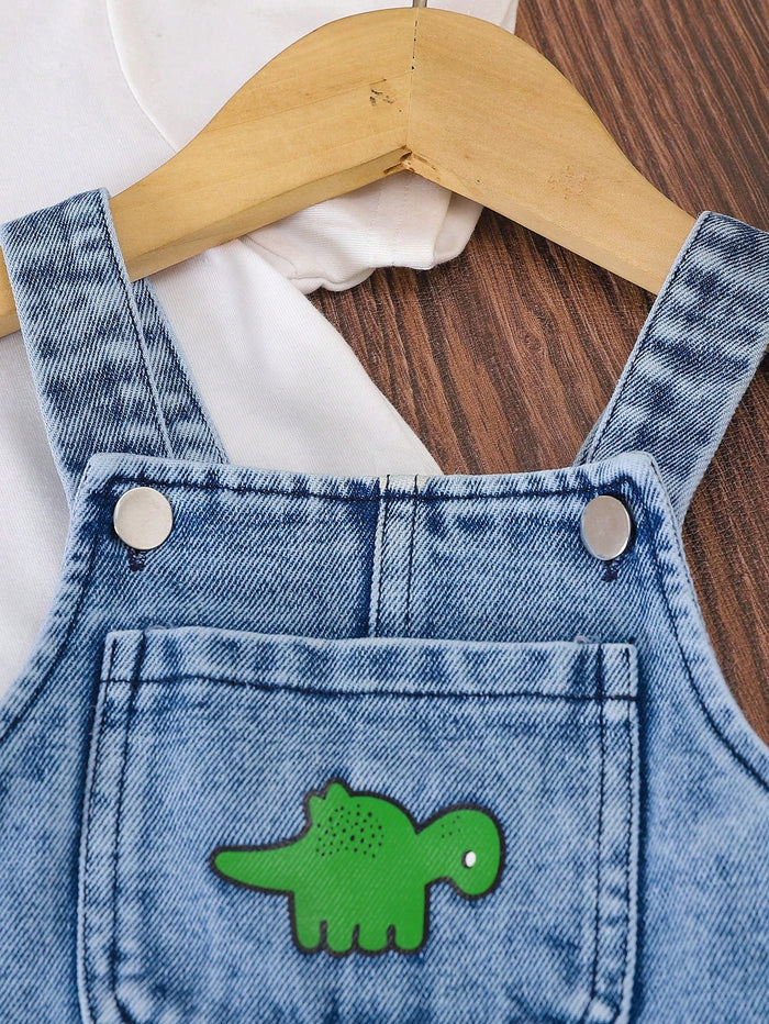Baby Boy Blue Denim Overall Romper – Cartoon Vehicle Patches – Casual Sleeveless Jumpsuit