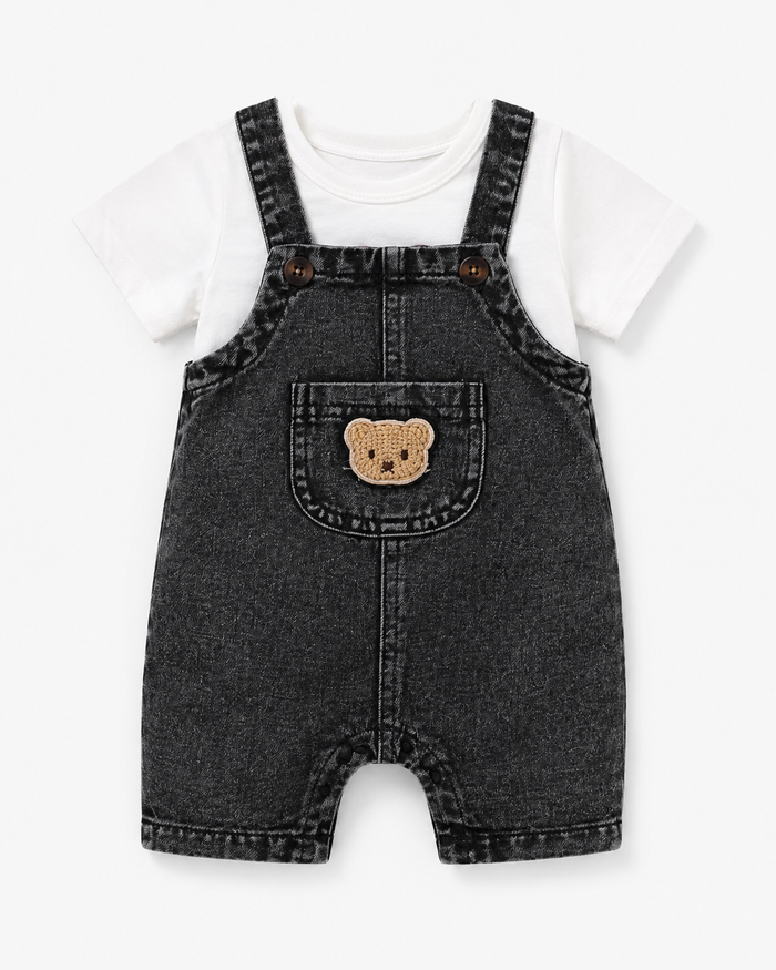 Baby Boys Black Denim Overall Set with White T-Shirt – SHEIN Fast Delivery in 5 Days