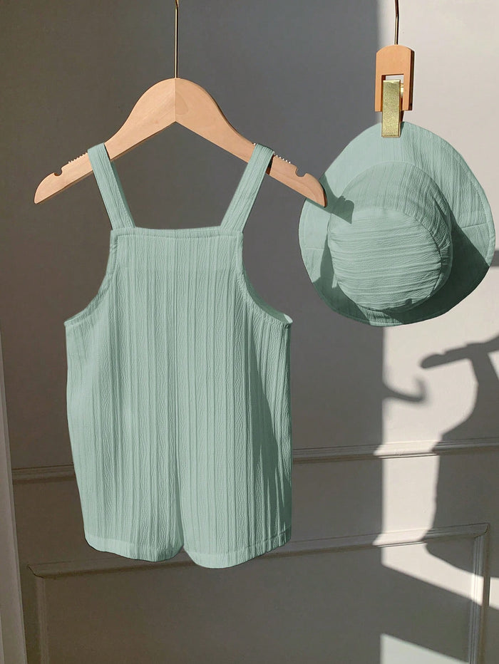 Baby Boys Mint Green Textured Button Strap Romper