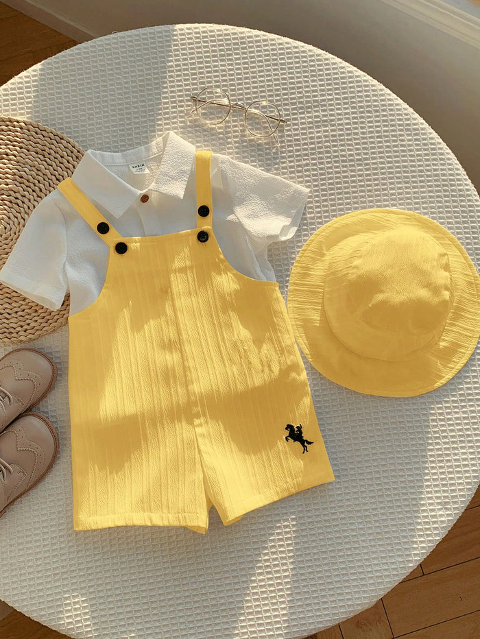 Baby Boys Yellow Textured Button Strap Romper