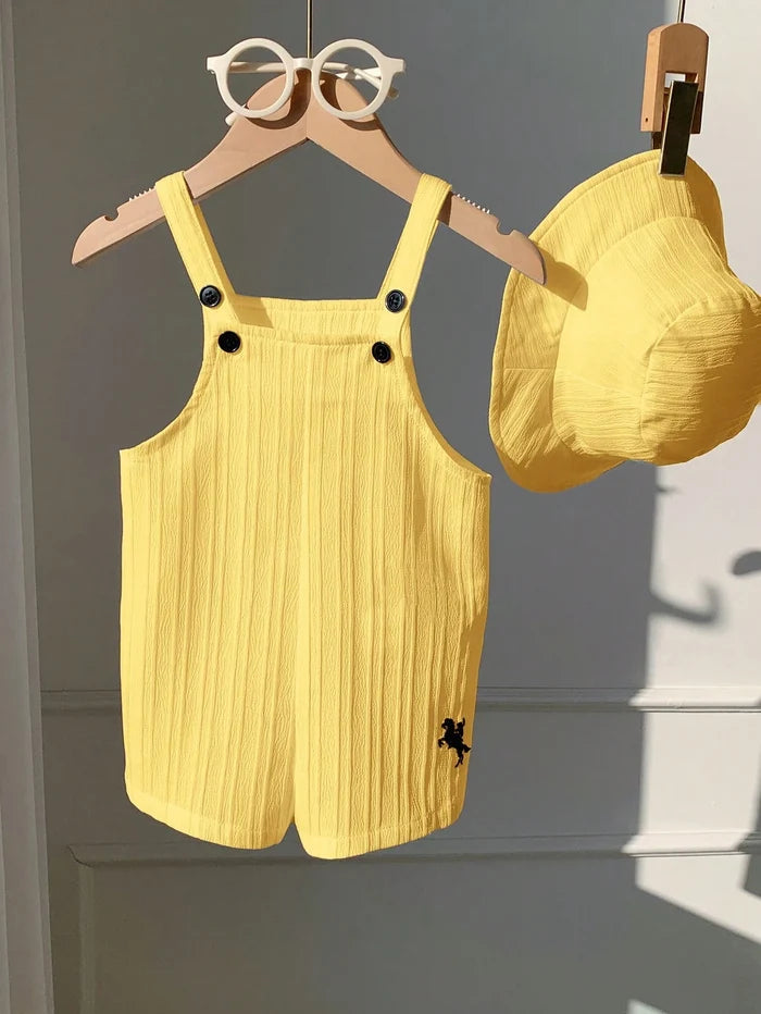 Baby Boys Yellow Textured Button Strap Romper