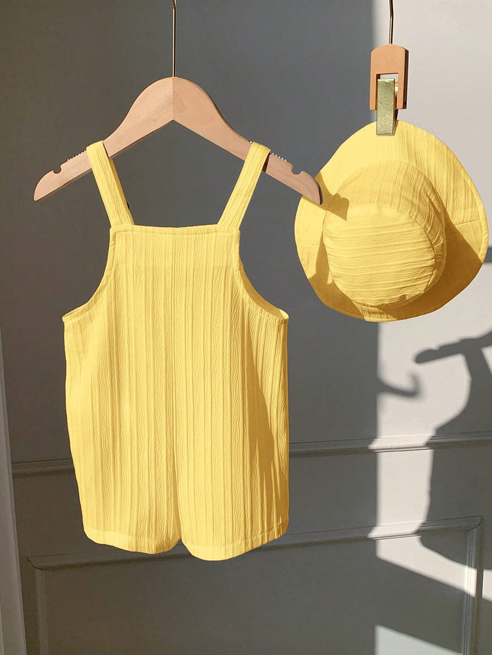 Baby Boys Yellow Textured Button Strap Romper