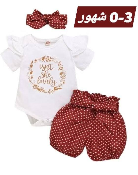 Baby Girl White Bodysuit and Burgundy Polka Dot Shorts Set with Matching Bow Headband, 0–3 Months